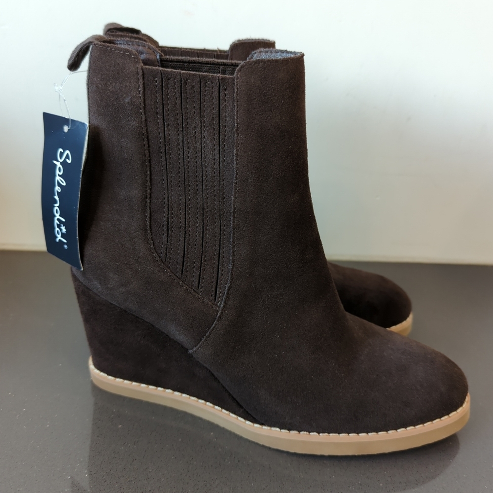 NEW Splendid leather Anthropologie chocolate brown Wynn wedge boots booties 8.5